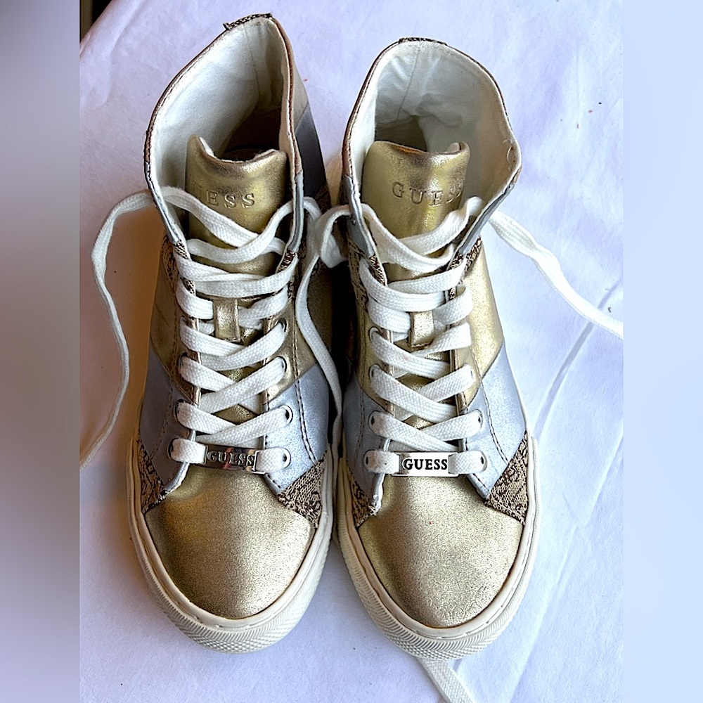 high top shoes guess tan white design, gold etc